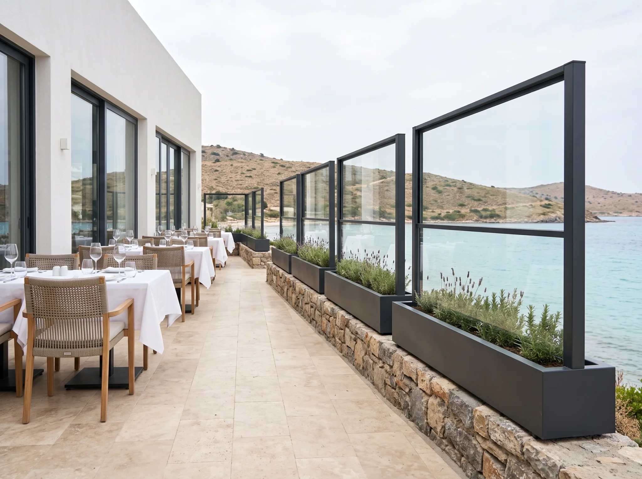 Glass Windbreak - On three different terraces
