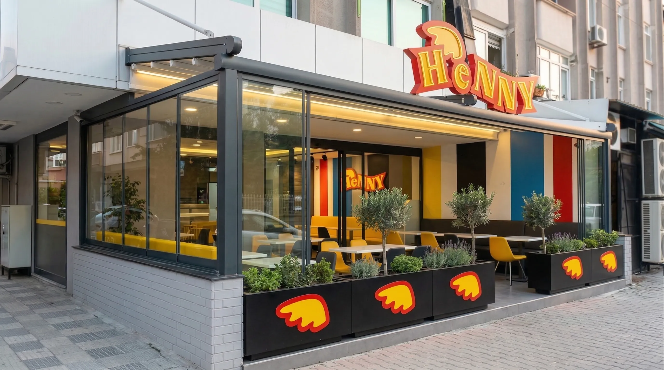 Henny Cafe Adana - Motorlu Giyotin Cam ve Pergola Teras Kapatma