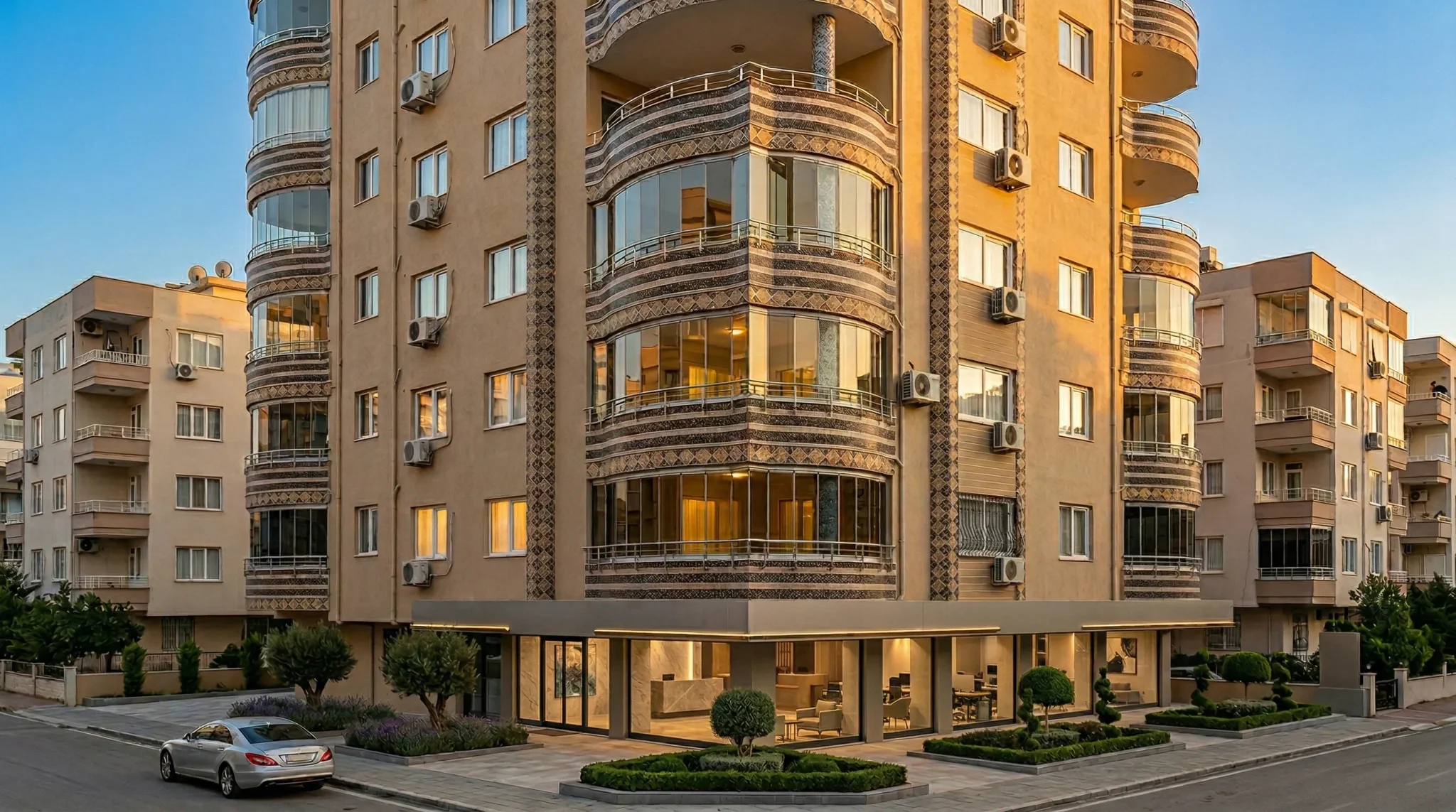 Bekaroğlu Plaza Adana - Faltverglasung für geschwungene Balkone